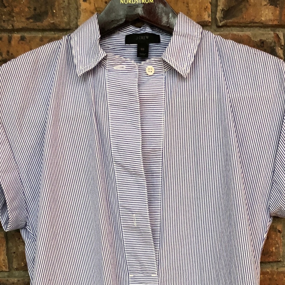 J. Crew Sleeveless Shirt -navy/white Stripped